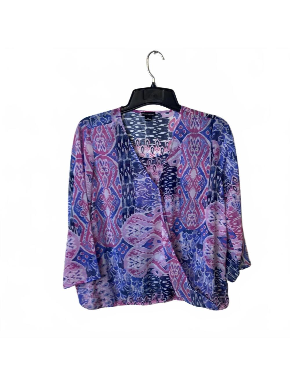 New Directions Boho Purple Women's Paisley Artsy 3/4 Sleeve Flowy Top Medium